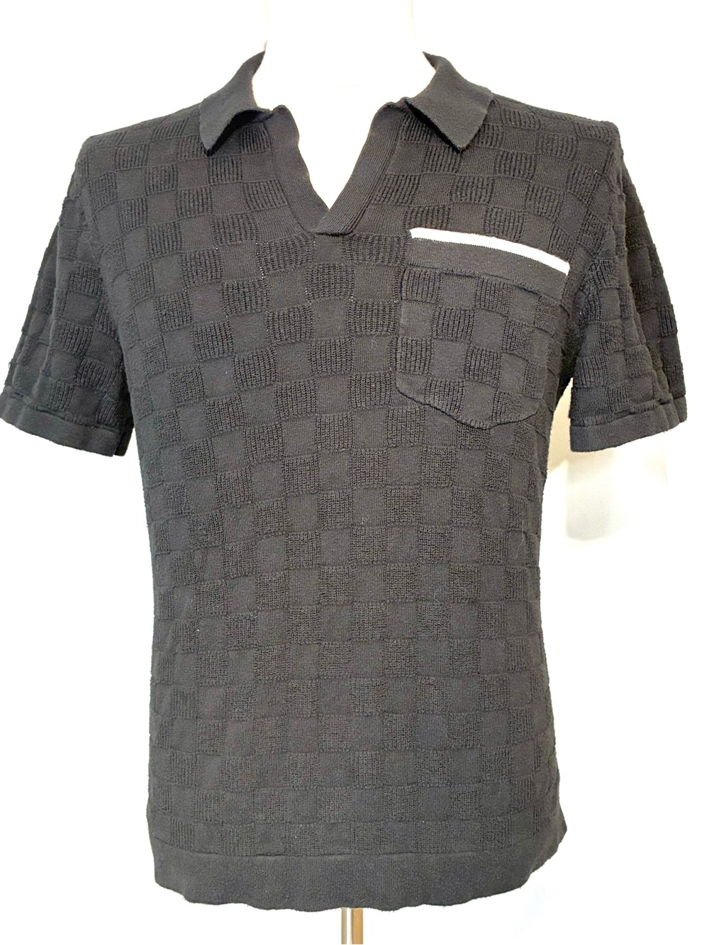 Abercrombie & Fitch Black Short-Sleeve Textured Polo with White Trim